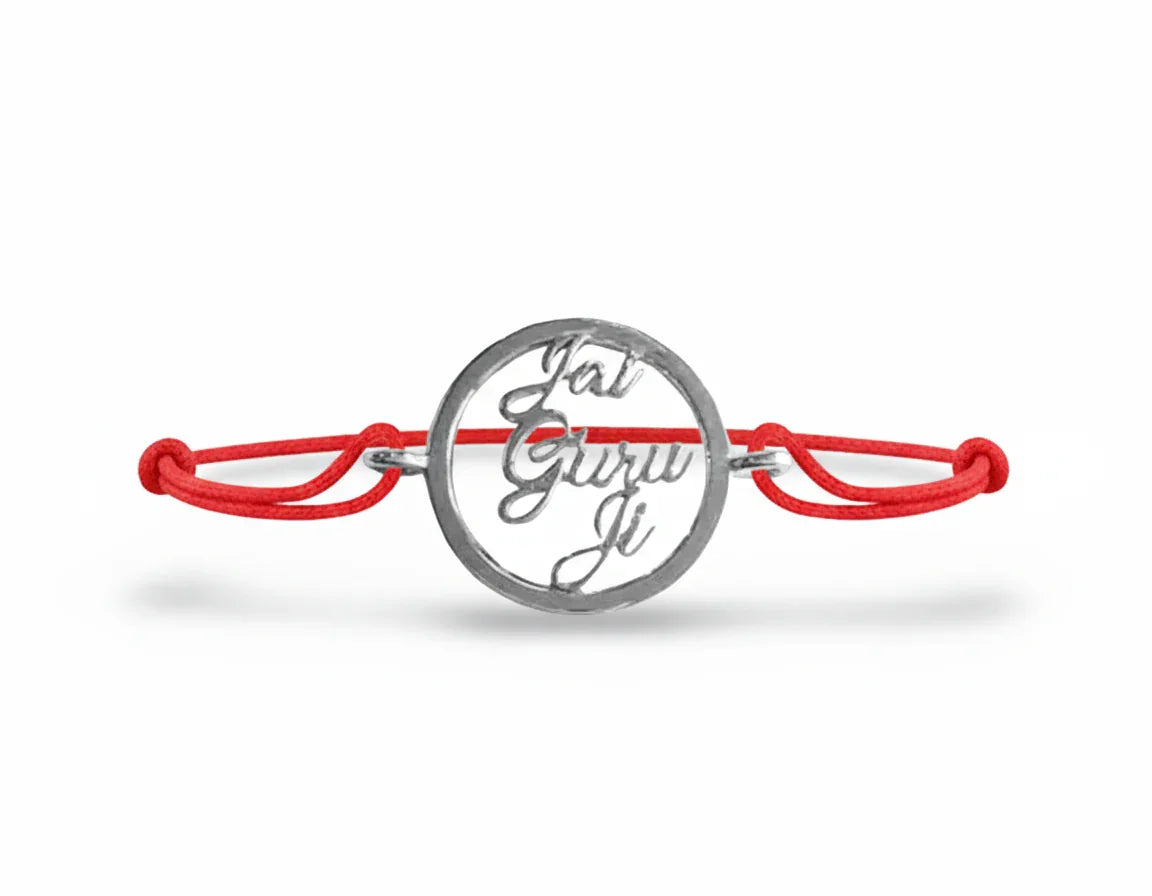 Jai Guru Ji Silver Bracelet with Single Diamond - Jewelslane