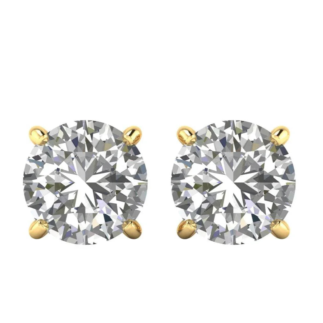 Classic Round brilliant Lab Grown Solitaire Diamond Earrings in gold - Jewelslane
