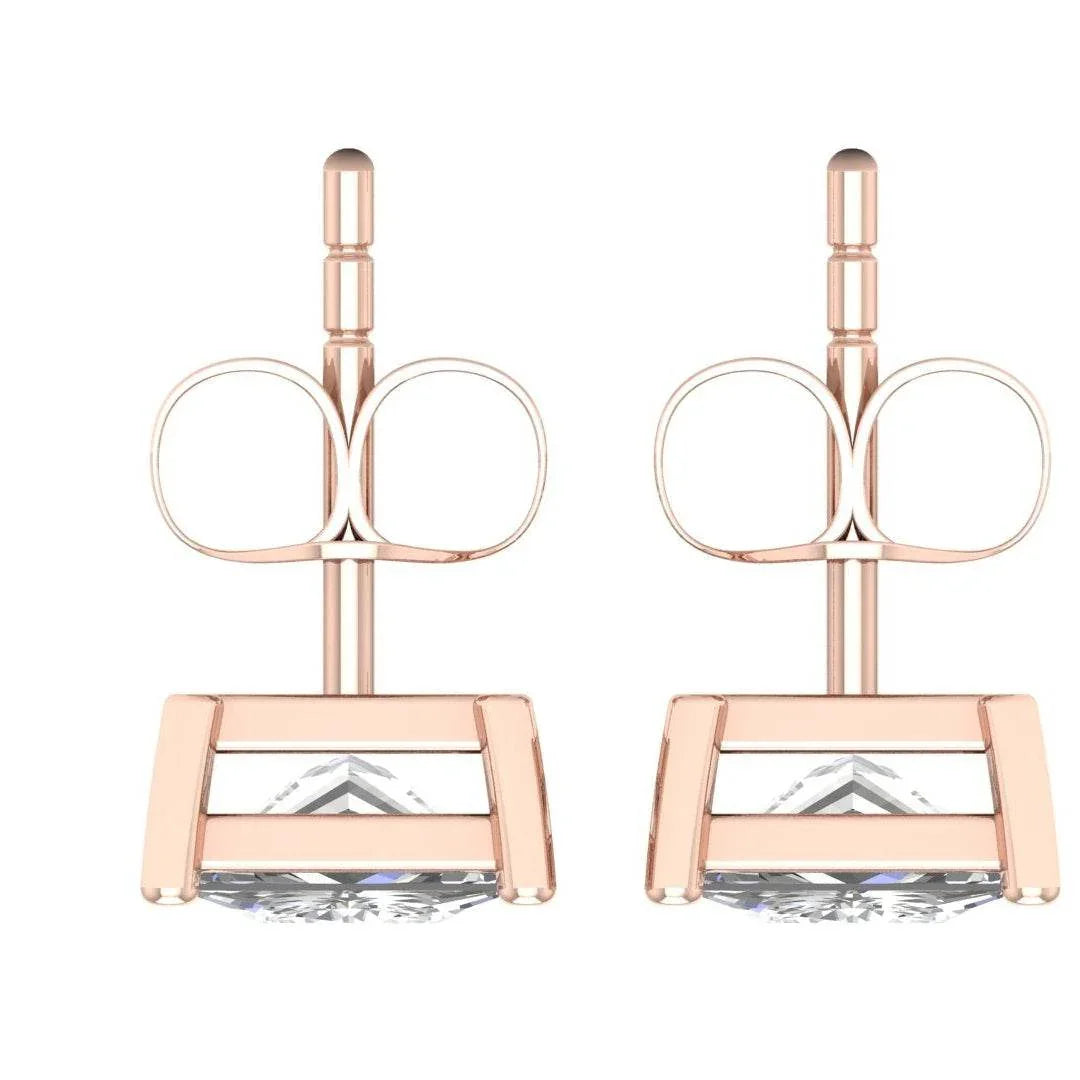 Conventional Princess Cut Lab Grown Diamond Solitaire Earrings in Gold - Jewelslane