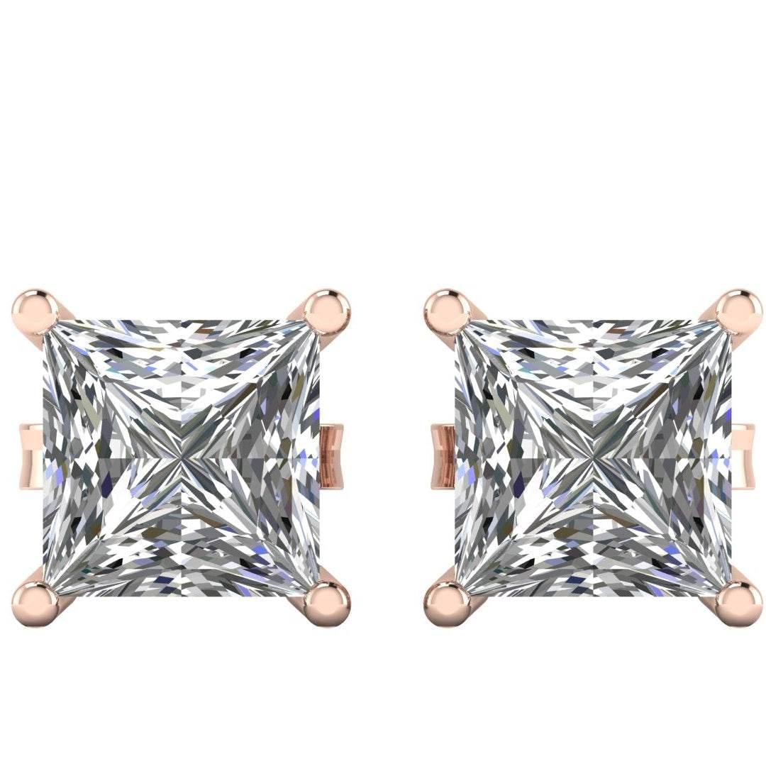 Conventional Princess Cut Lab Grown Diamond Solitaire Earrings in Gold - Jewelslane