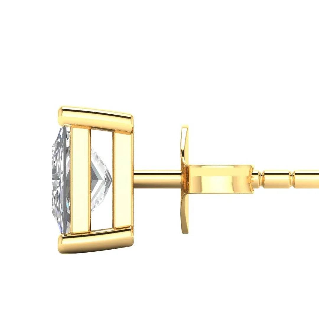 Conventional Princess Cut Lab Grown Diamond Solitaire Earrings in Gold - Jewelslane