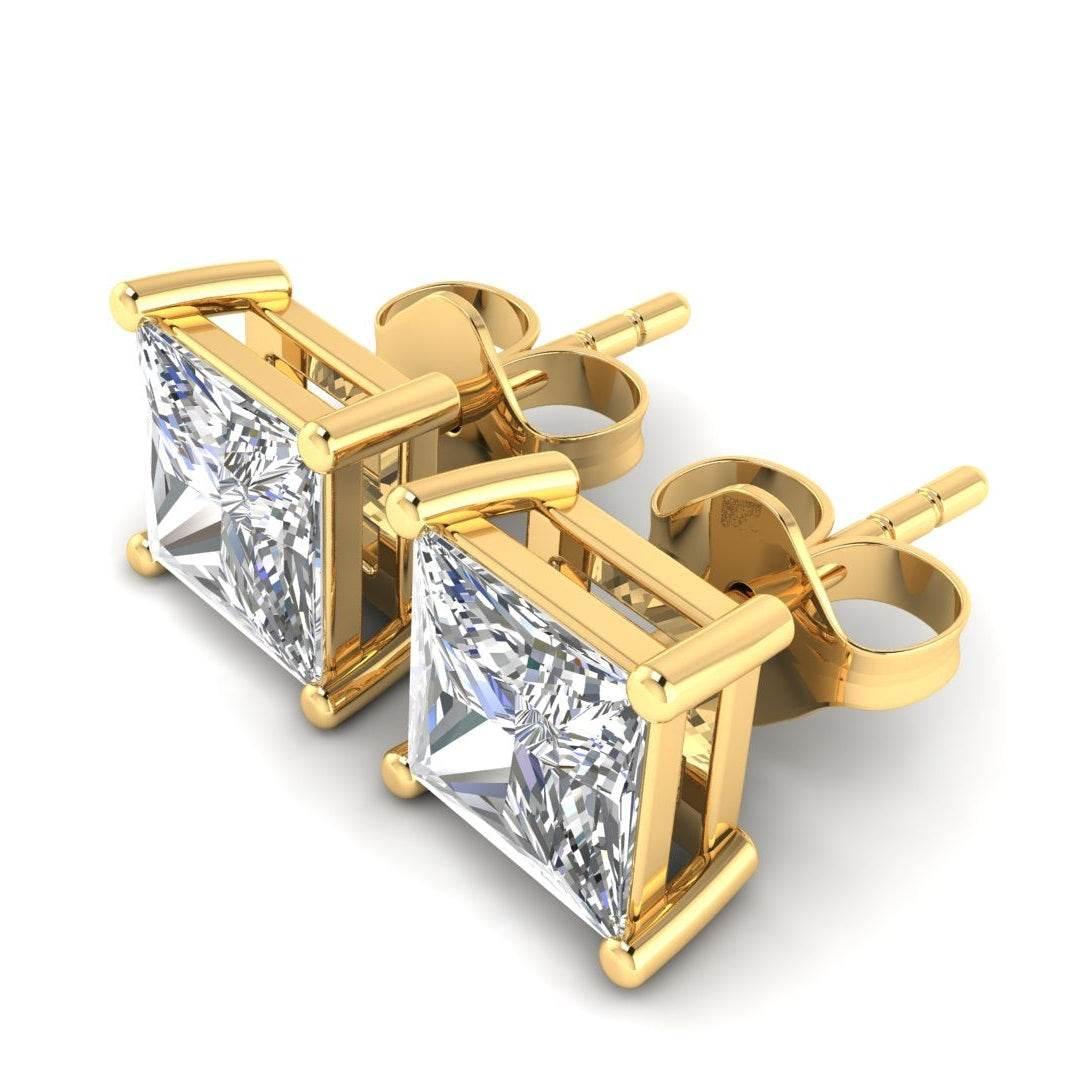 Conventional Princess Cut Lab Grown Diamond Solitaire Earrings in Gold - Jewelslane