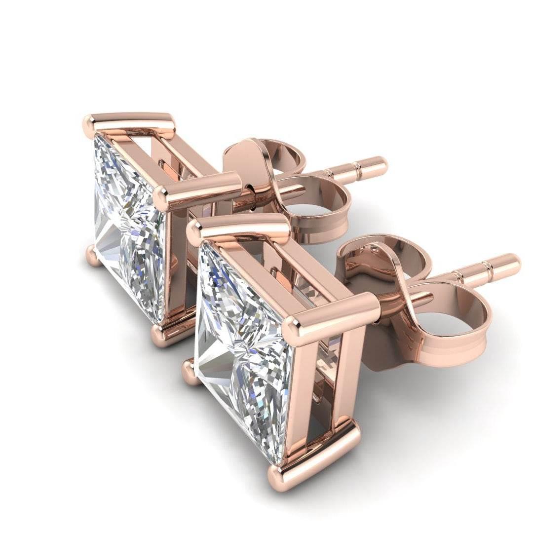 Conventional Princess Cut Lab Grown Diamond Solitaire Earrings in Gold - Jewelslane