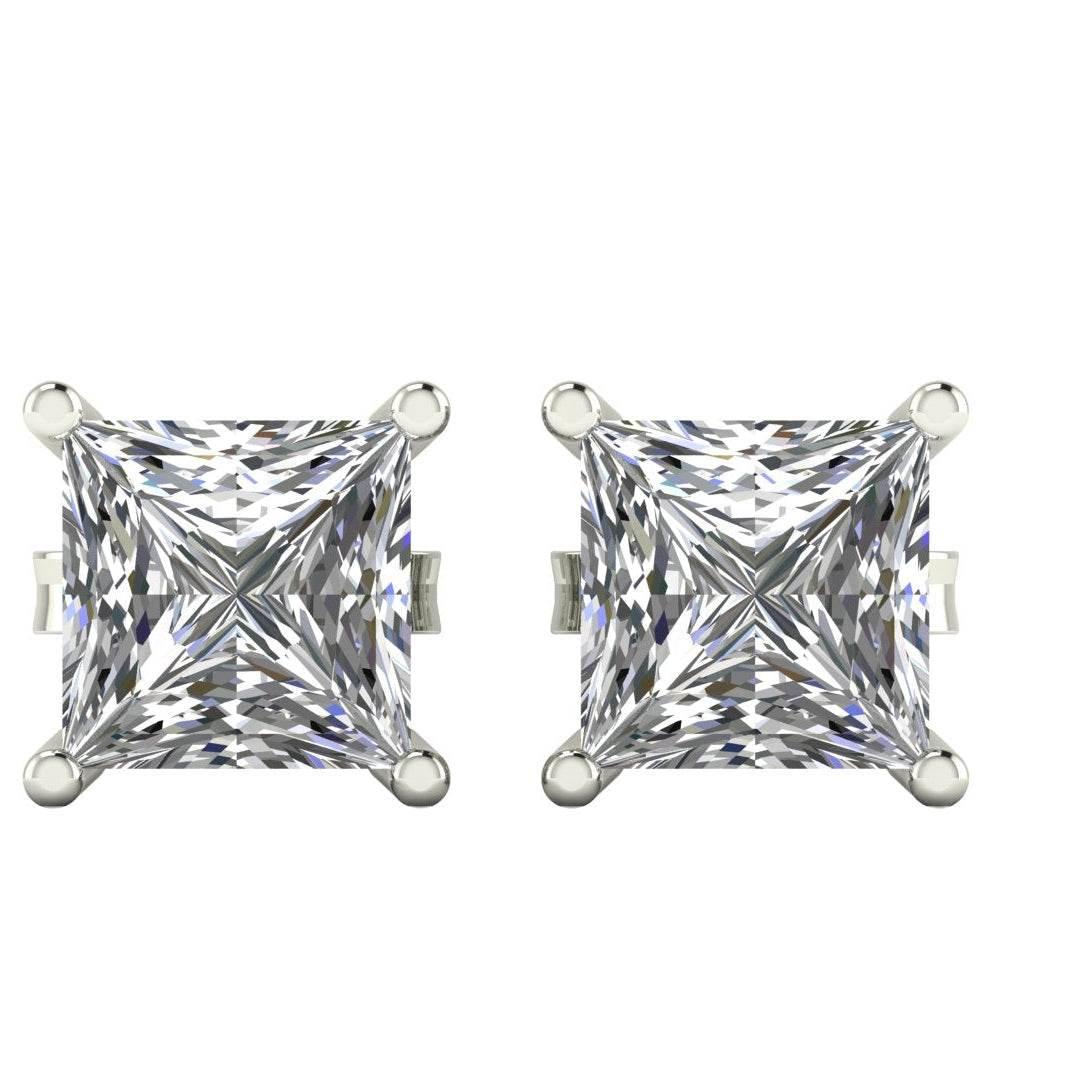 Conventional Princess Cut Lab Grown Diamond Solitaire Earrings in Gold - Jewelslane
