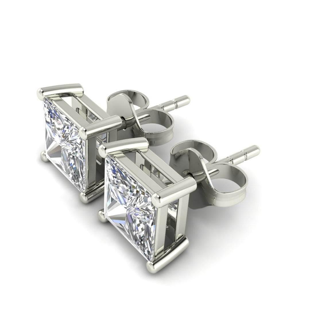 Conventional Princess Cut Lab Grown Diamond Solitaire Earrings in Gold - Jewelslane