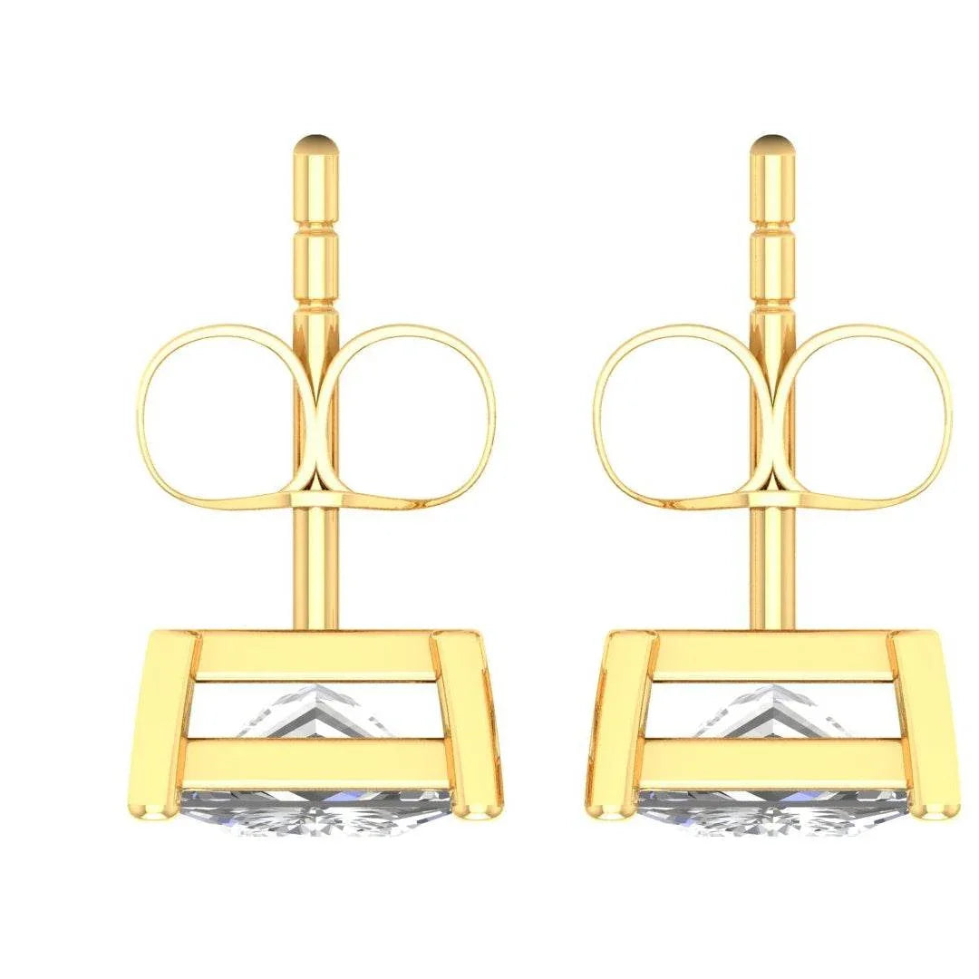 Conventional Princess Cut Lab Grown Diamond Solitaire Earrings in Gold - Jewelslane