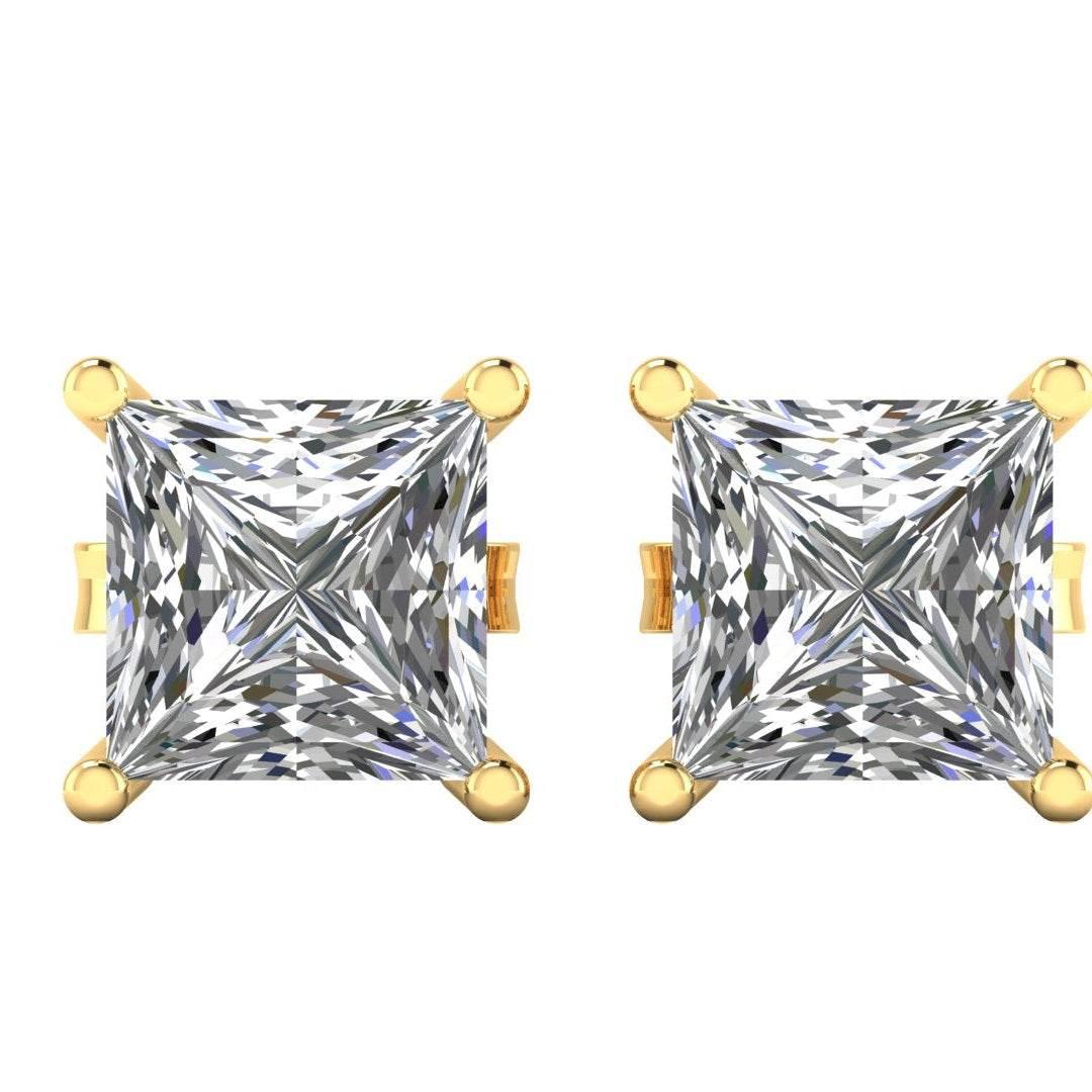 Conventional Princess Cut Lab Grown Diamond Solitaire Earrings in Gold - Jewelslane