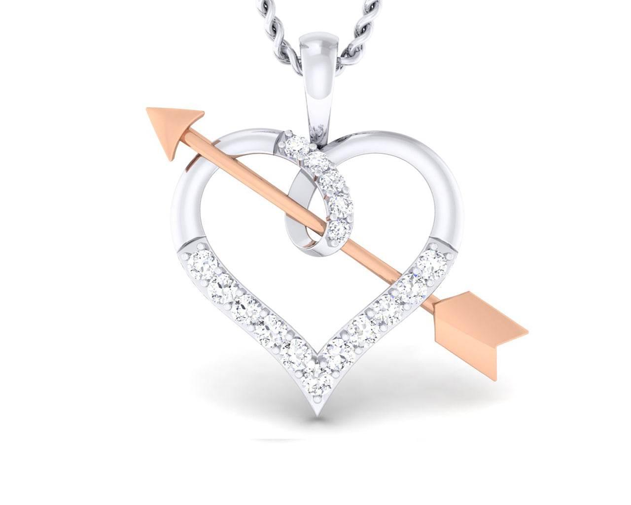 Cupid’s Arrow Heart Pendant in two tone 18k gold with diamonds - Jewelslane