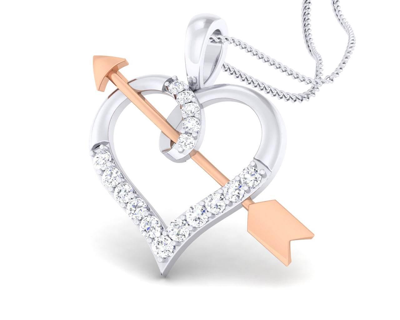 Cupid’s Arrow Heart Pendant in two tone 18k gold with diamonds - Jewelslane