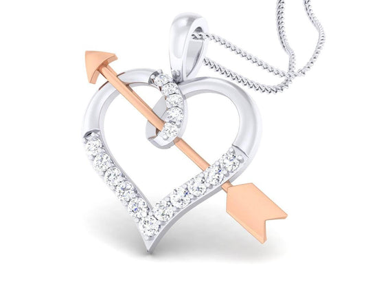 Cupid’s Arrow Heart Pendant in two tone 18k gold with diamonds - Jewelslane