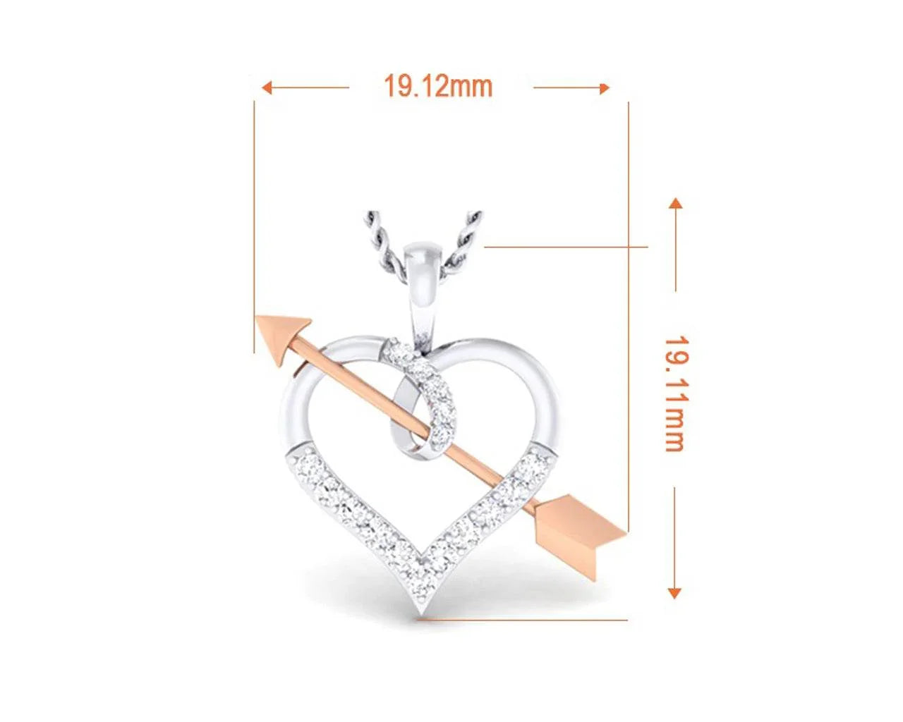 Cupid’s Arrow Heart Pendant in two tone 18k gold with diamonds - Jewelslane