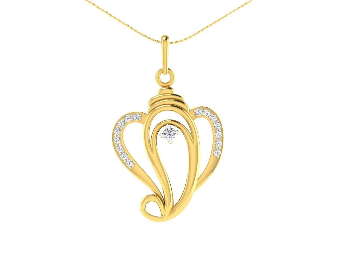 Delicate Ganesh Pendant in gold with diamonds - Jewelslane