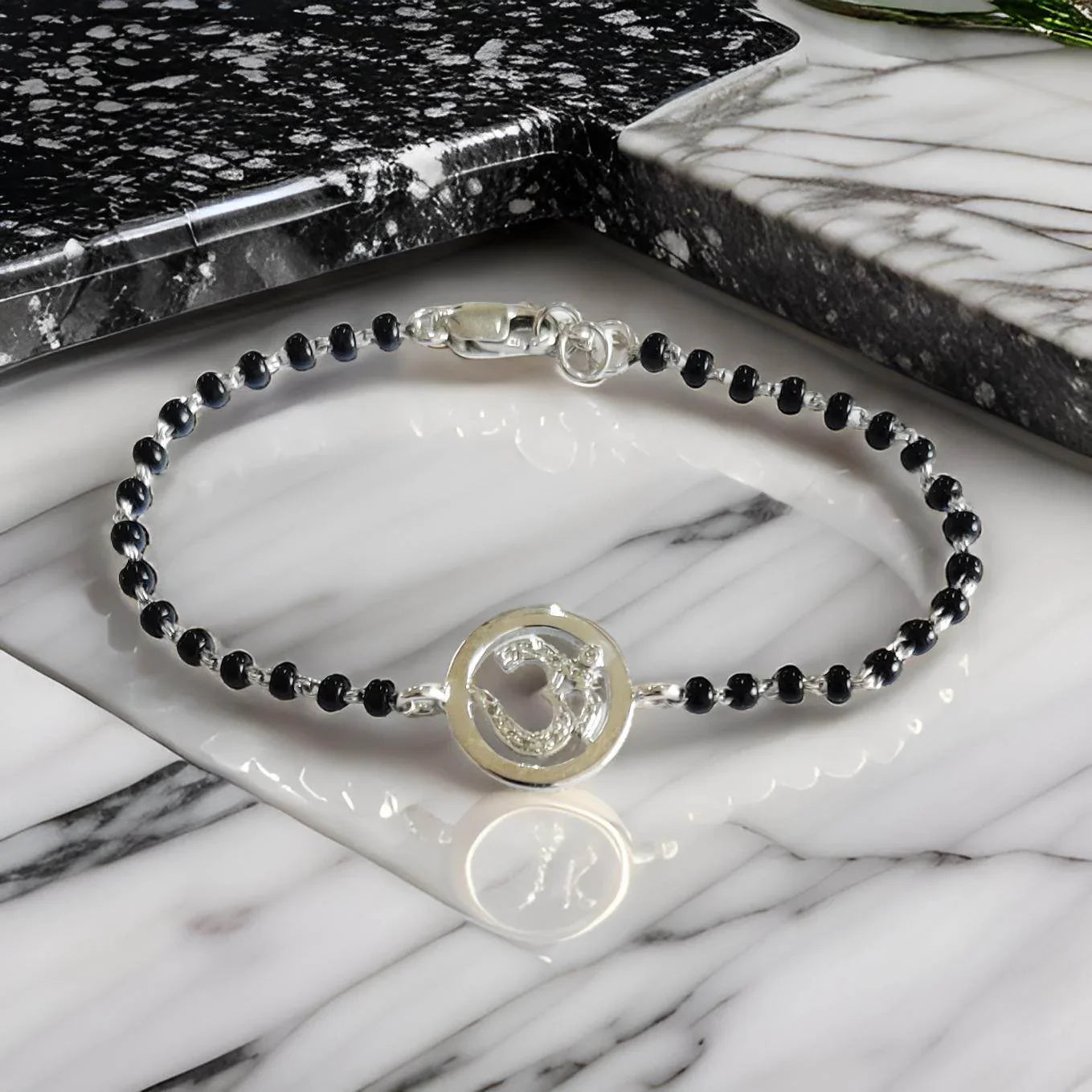 Diamond Om bracelet in silver on mangal sutra chain - Jewelslane