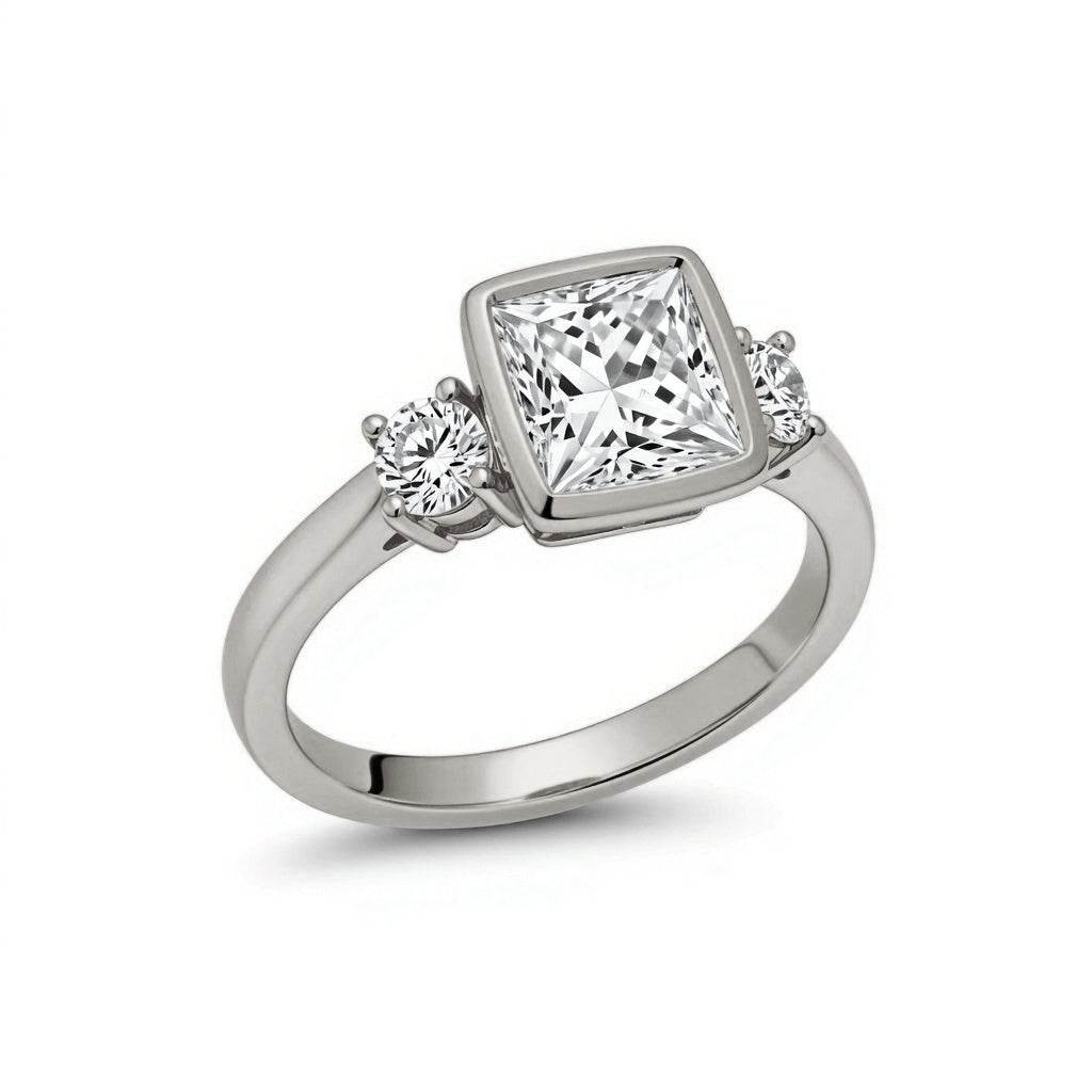 Esme Princess Cut Lab Diamond Bezel set ring - Jewelslane