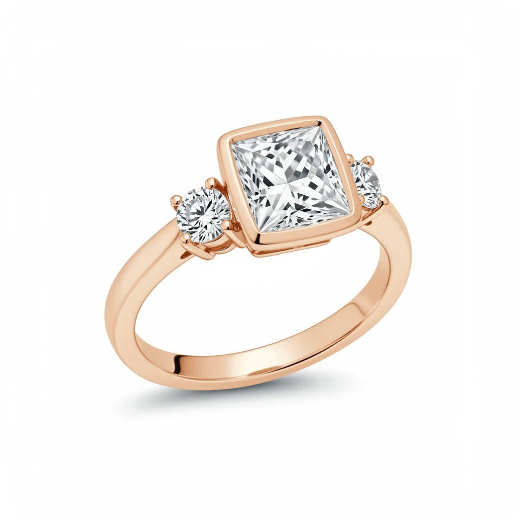 Esme Princess Cut Lab Diamond Bezel set ring - Jewelslane