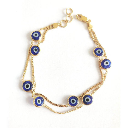 Evil Eye Bracelet On Double Gold Chain in 18k gold - Jewelslane