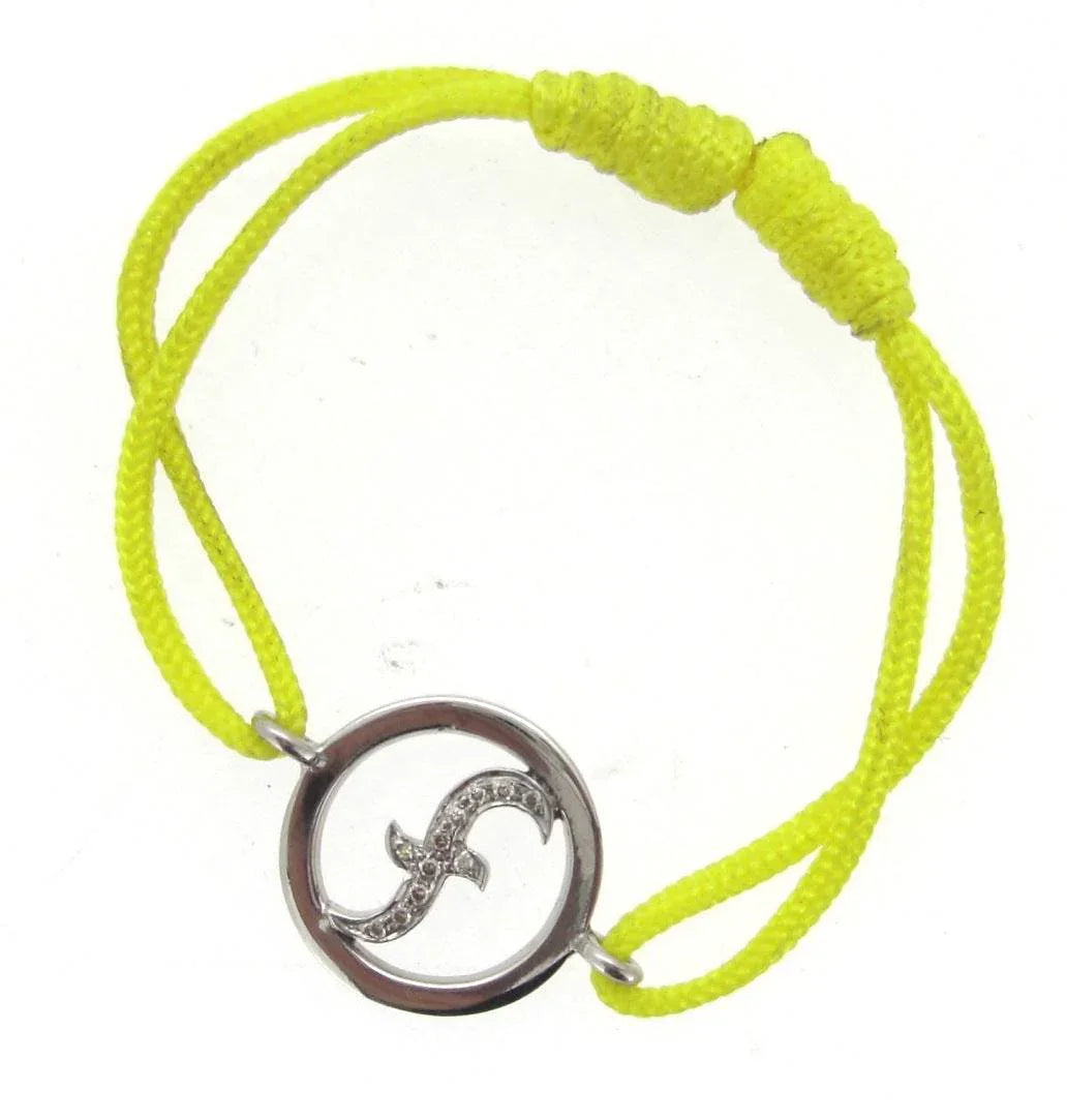 Lower Case Alphabets Bracelet with Diamonds in Silver on Size Adjustable Nylon Thread - Jewelslane