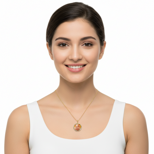 Diamond studded auspicious Guruji swaroop pendant in gold - Jewelslane
