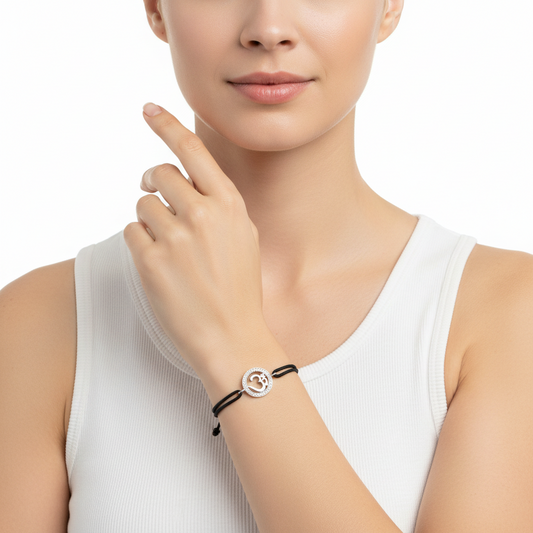 Om Border Diamond Bracelet in Silver 14mm