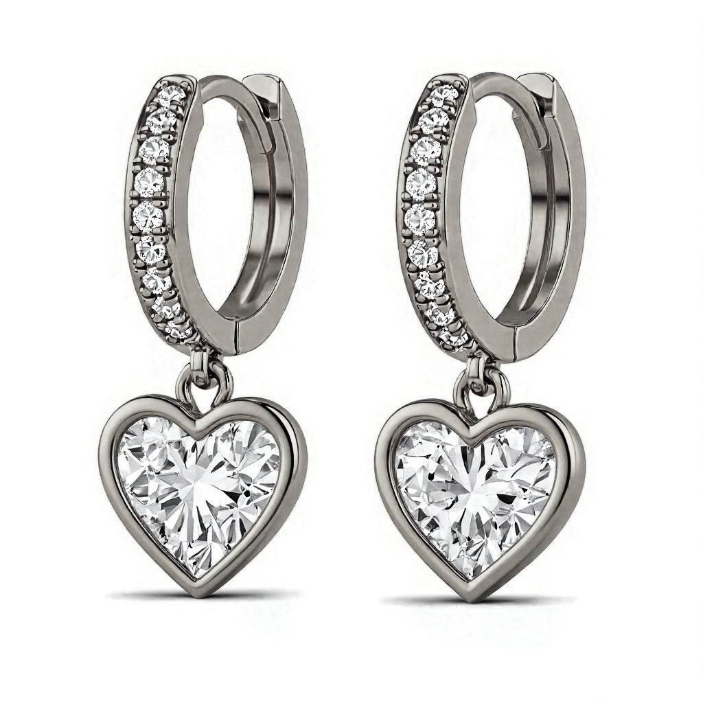 Fray Bezel Set Heart Shape Solitaire Diamond Hoop Earrings - Jewelslane