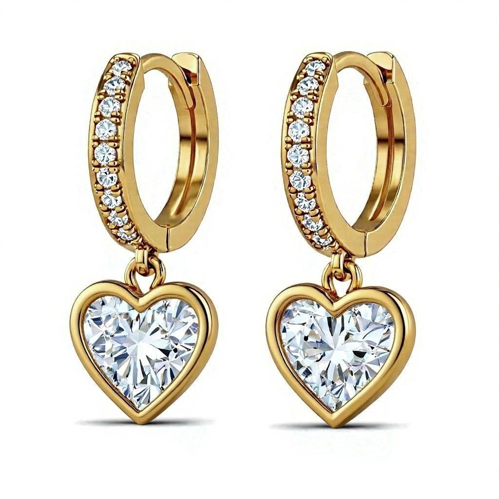 Fray Bezel Set Heart Shape Solitaire Diamond Hoop Earrings - Jewelslane