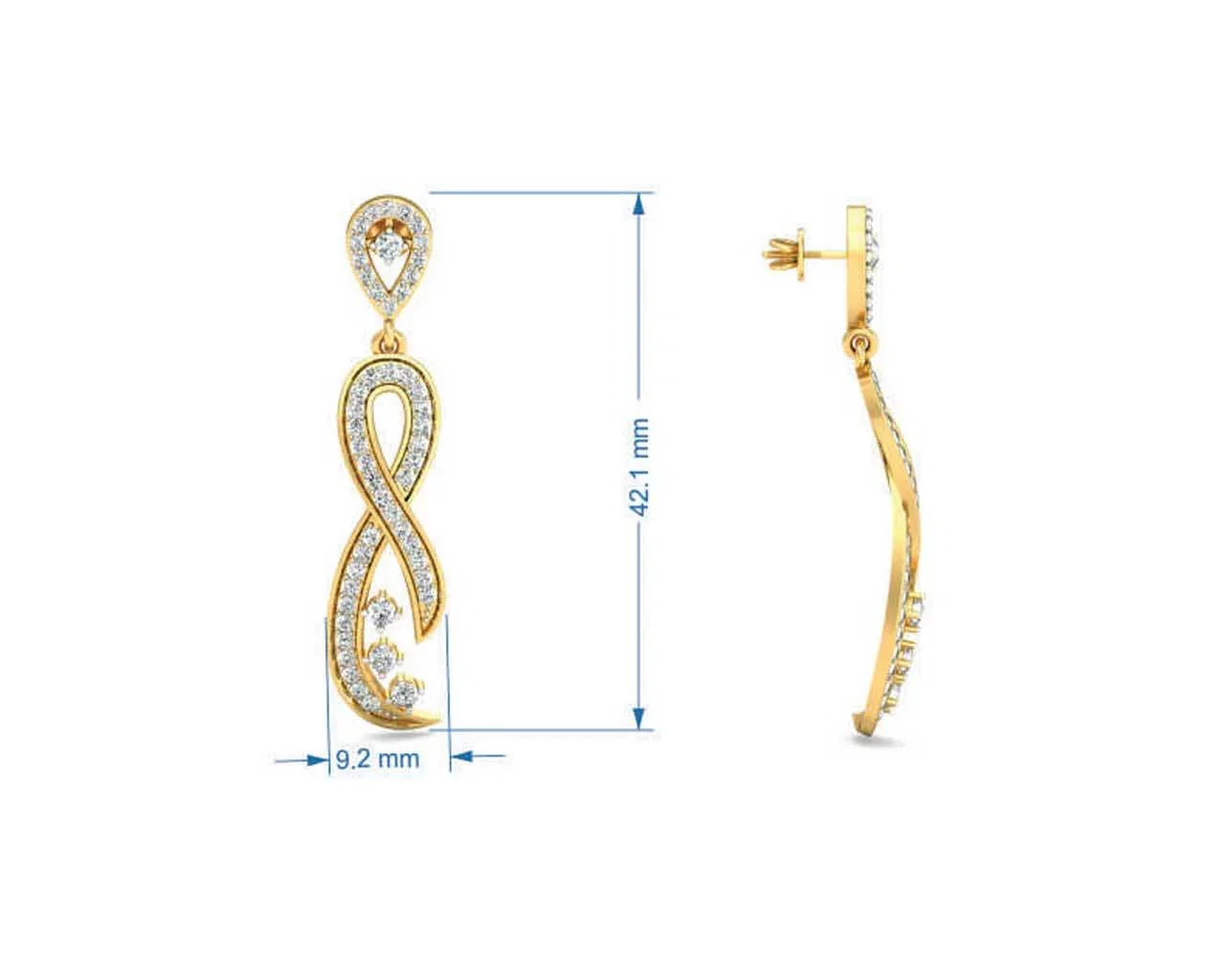 Fraya Long Diamond Danglers in Gold - Jewelslane