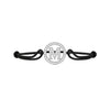 Diamond alphabet M bracelet with silver center and black adjustable cord