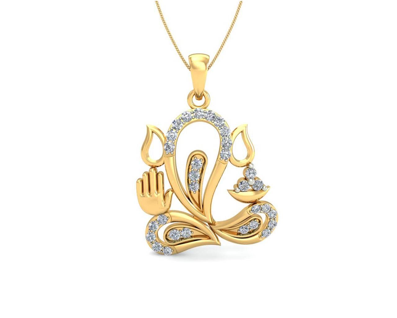 Ganesh Diamond Pendant in 14k gold - Jewelslane