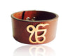 Gold Ik Onkar Leather Bracelet - Jewelslane
