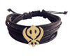 Gold Khanda Bracelet for Men on wide leather band - Jewelslane