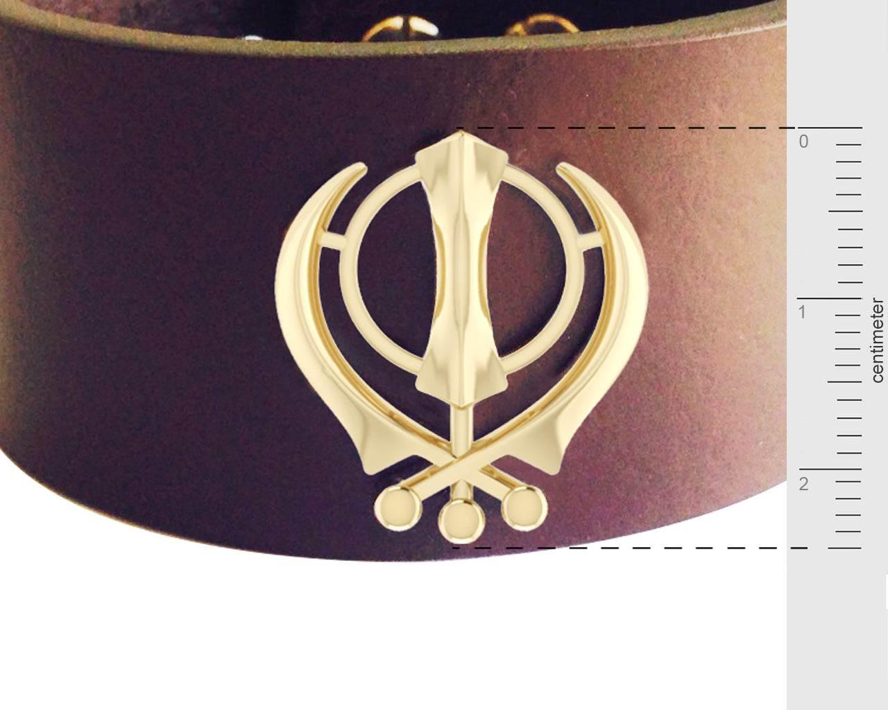 Gold Khanda on wide Leather Band - Jewelslane
