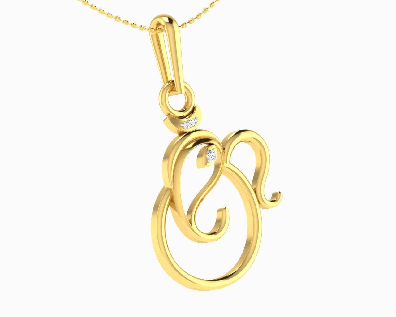 Gold Ganesh pendant with diamonds - Jewelslane