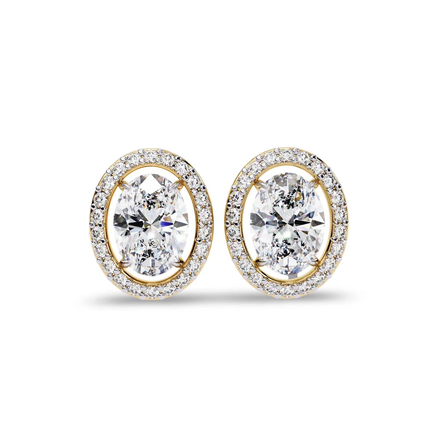 Heena Lab Diamond Oval shape Solitaire Diamond Earrings with diamond Halo - Jewelslane