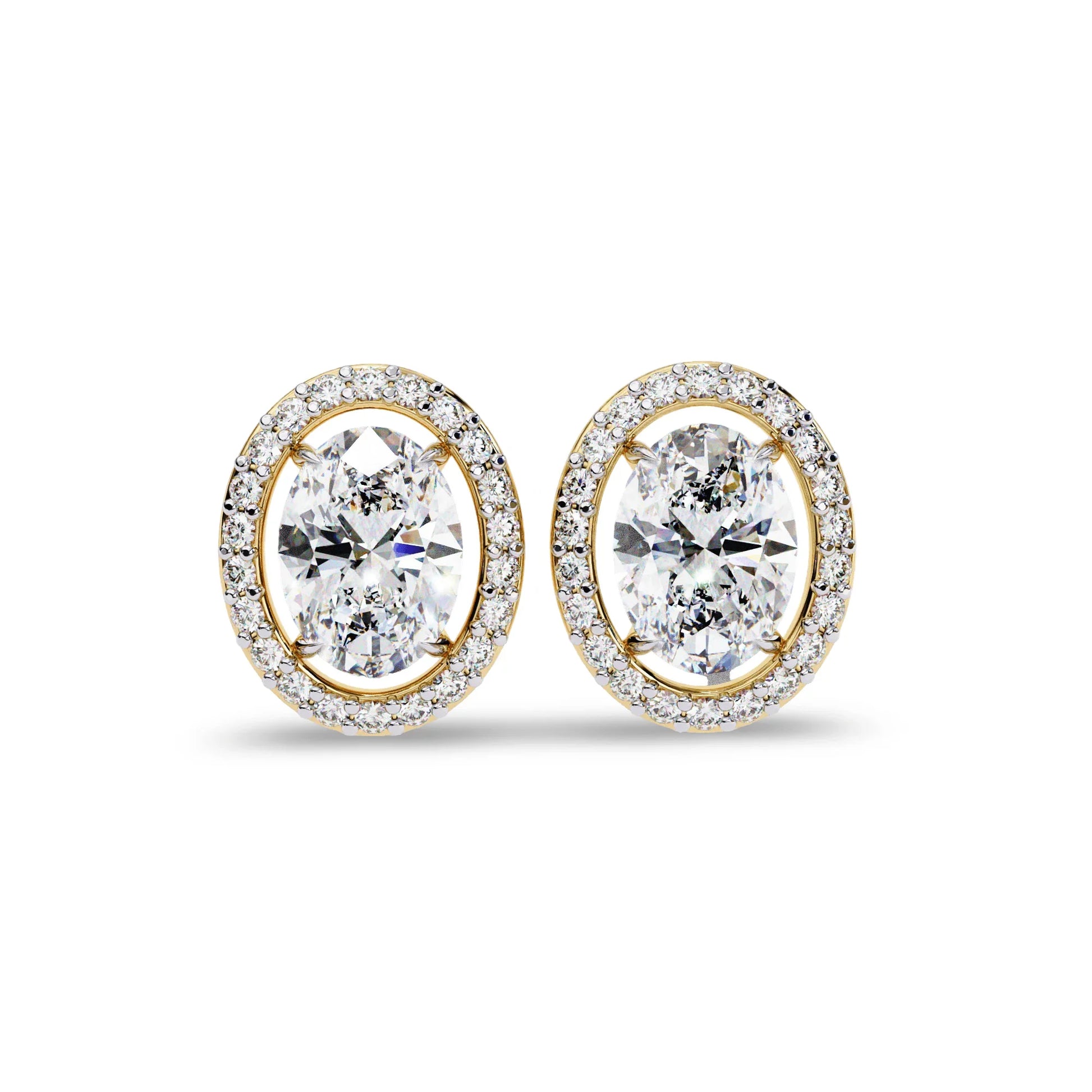 Heena Lab Diamond Oval shape Solitaire Diamond Earrings with diamond Halo - Jewelslane