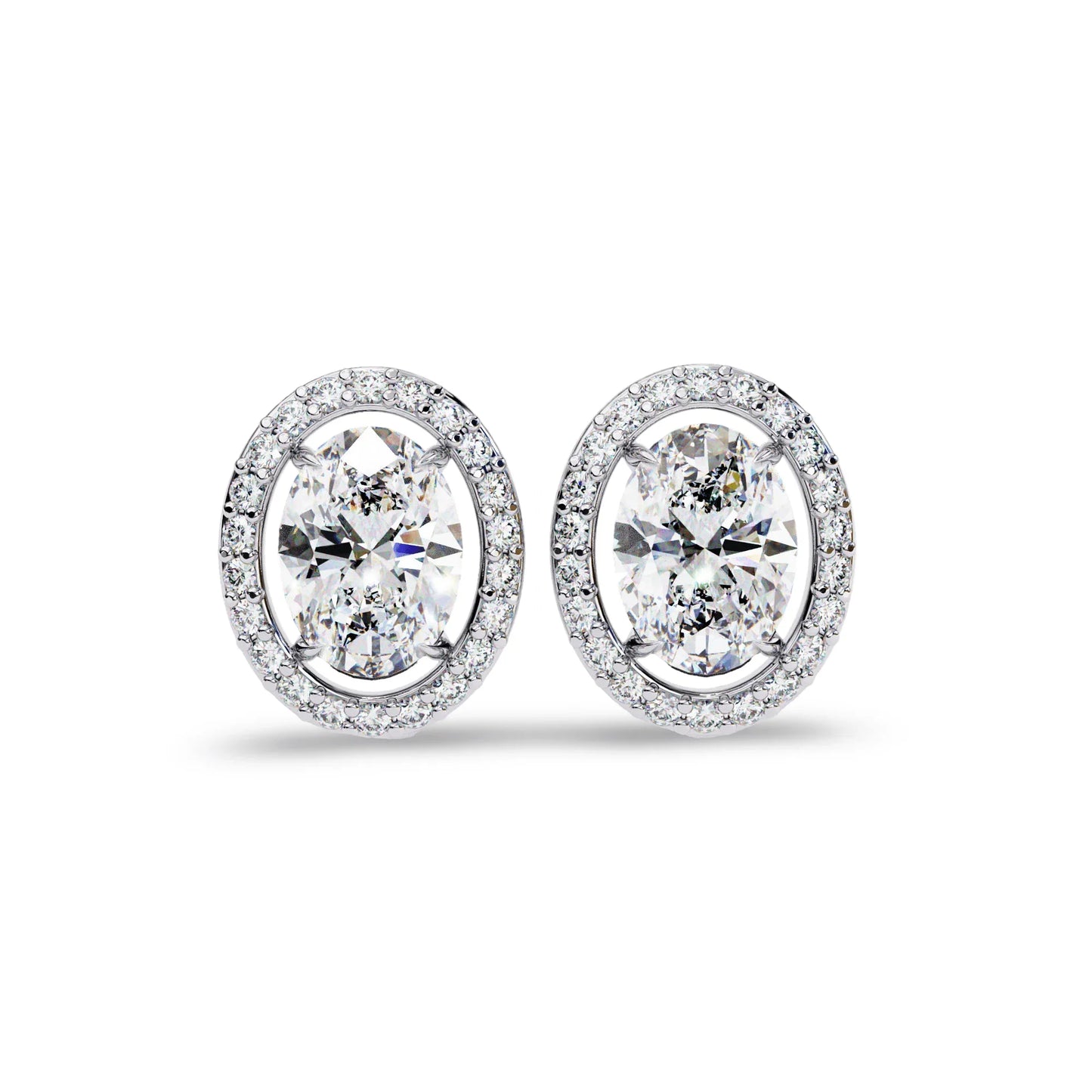 Heena Lab Diamond Oval shape Solitaire Diamond Earrings with diamond Halo - Jewelslane