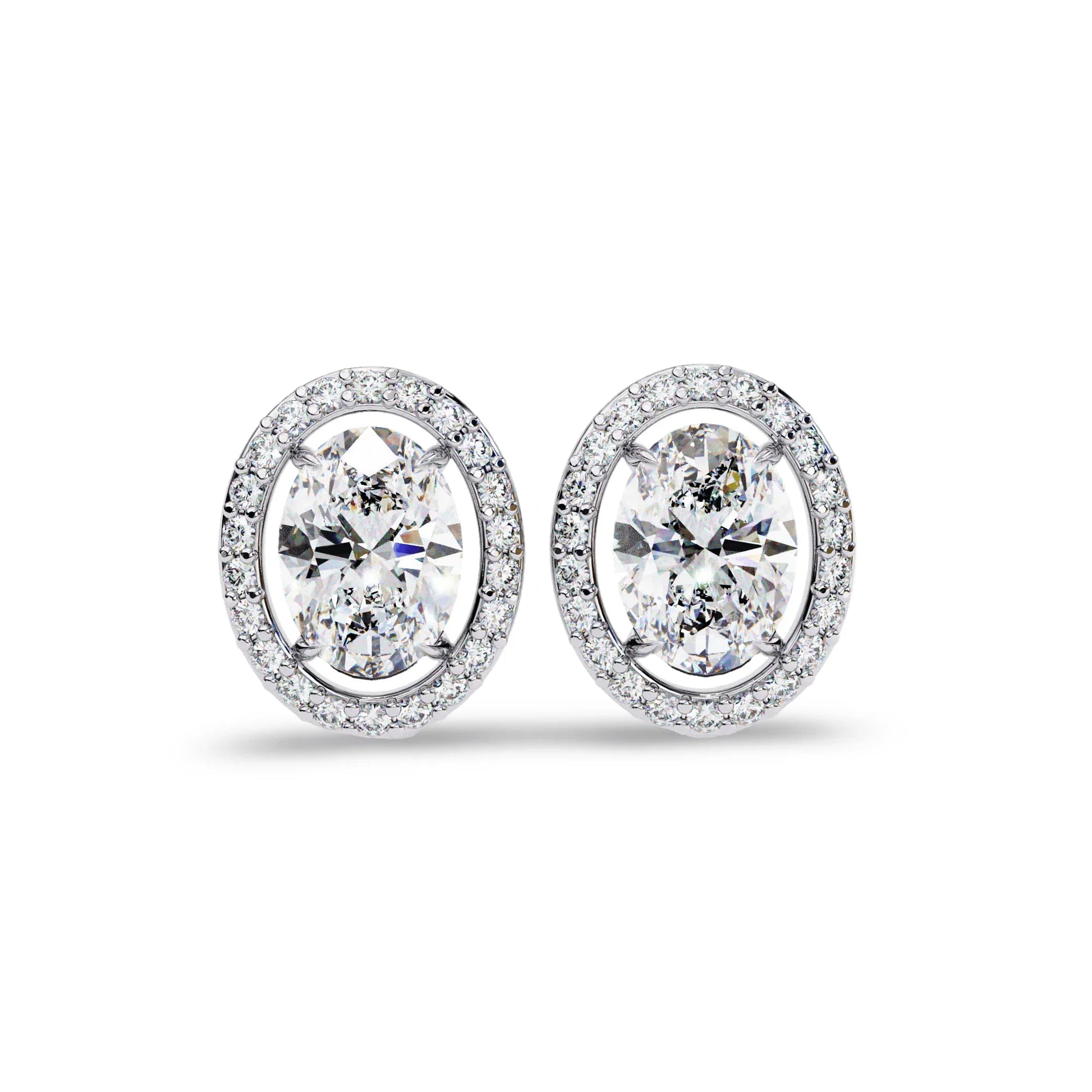 Heena Lab Diamond Oval shape Solitaire Diamond Earrings with diamond Halo - Jewelslane