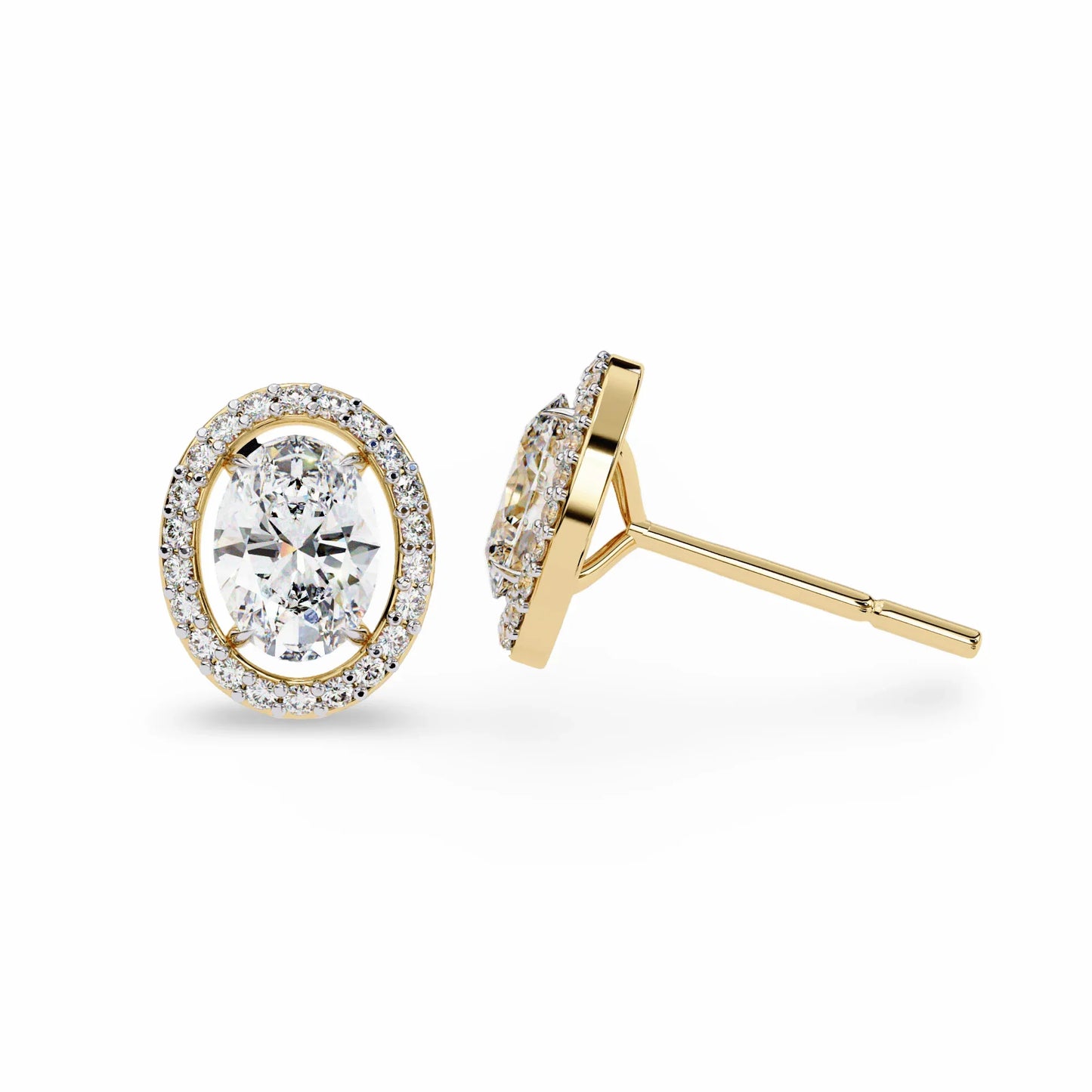 Heena Lab Diamond Oval shape Solitaire Diamond Earrings with diamond Halo - Jewelslane