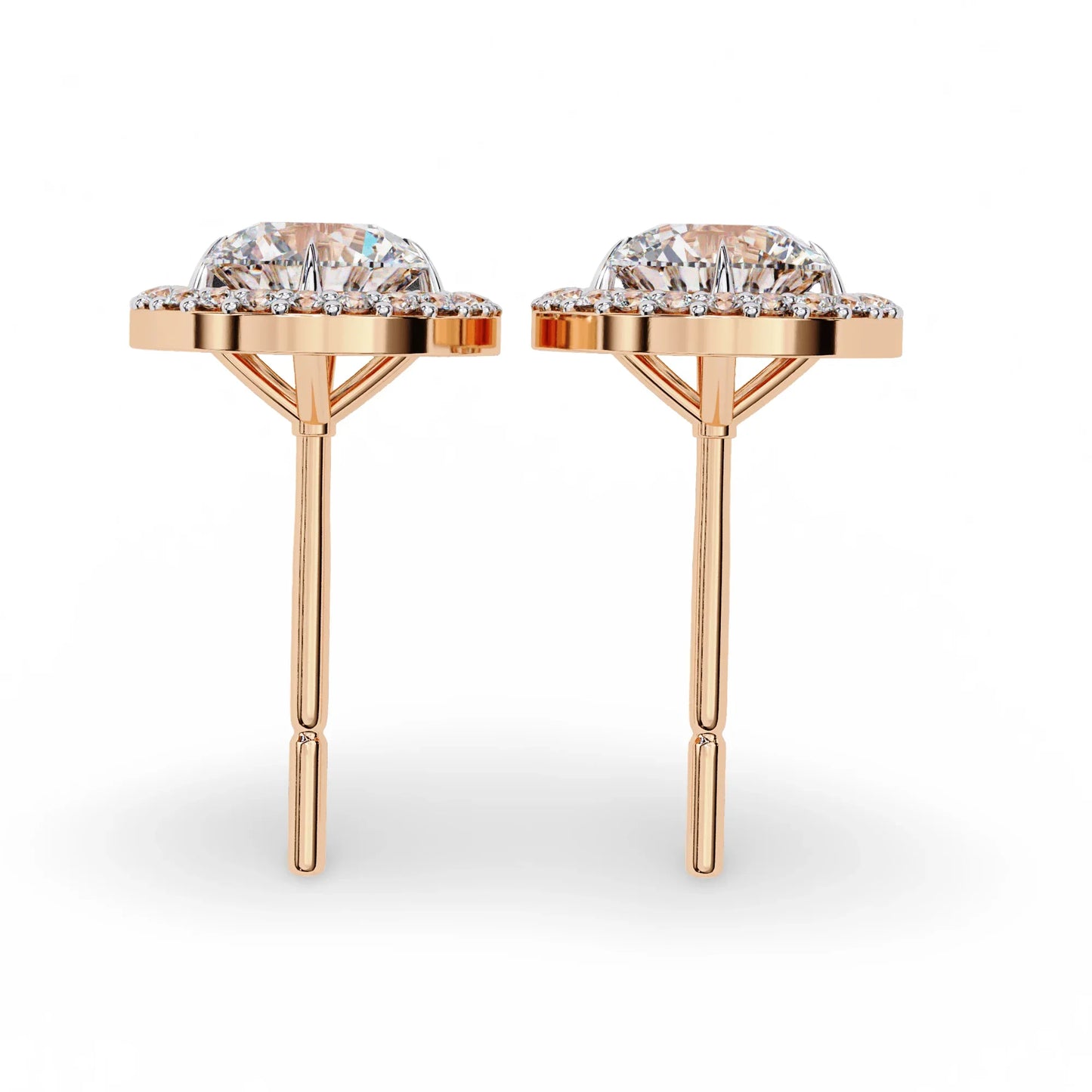 Heena Lab Diamond Oval shape Solitaire Diamond Earrings with diamond Halo - Jewelslane