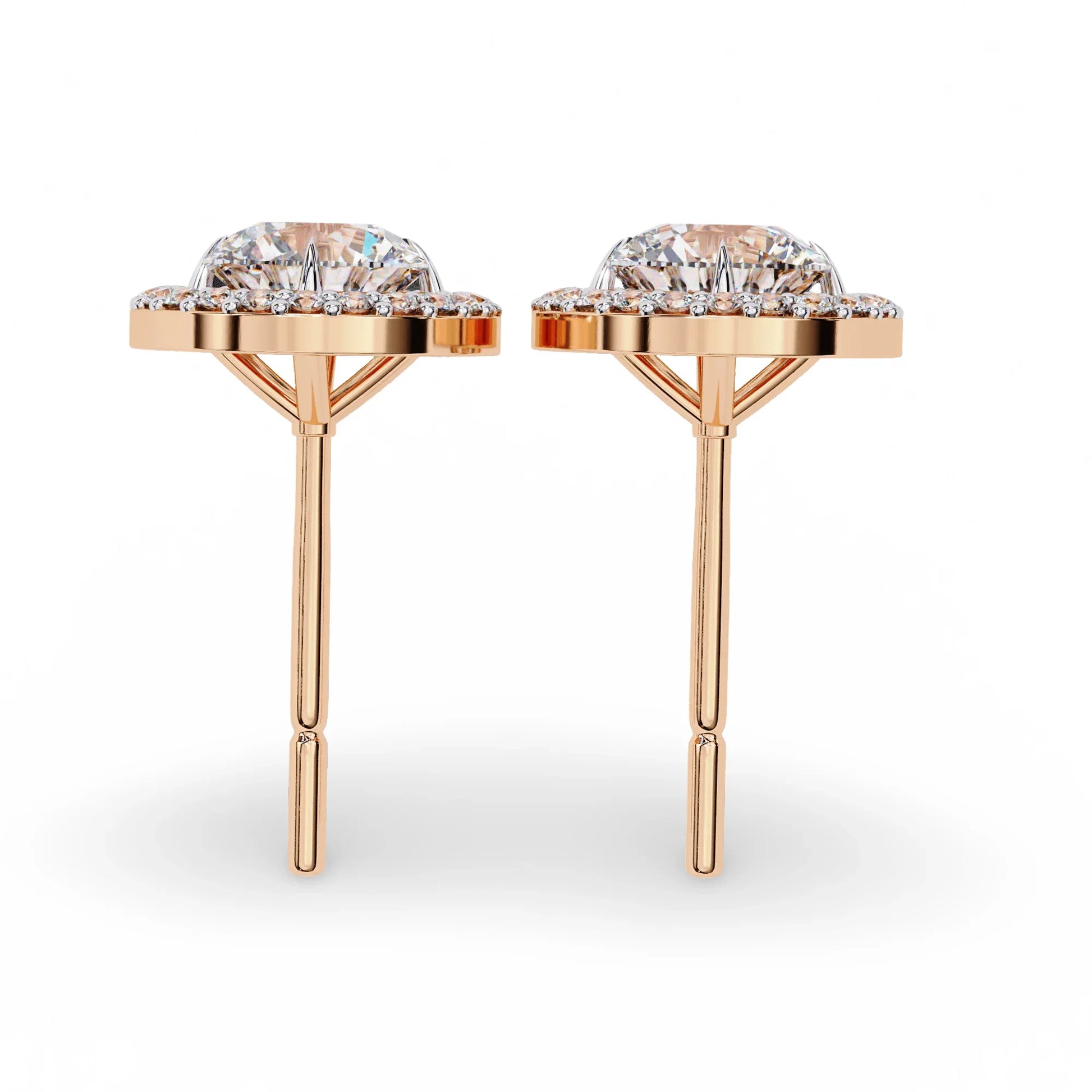 Heena Lab Diamond Oval shape Solitaire Diamond Earrings with diamond Halo - Jewelslane