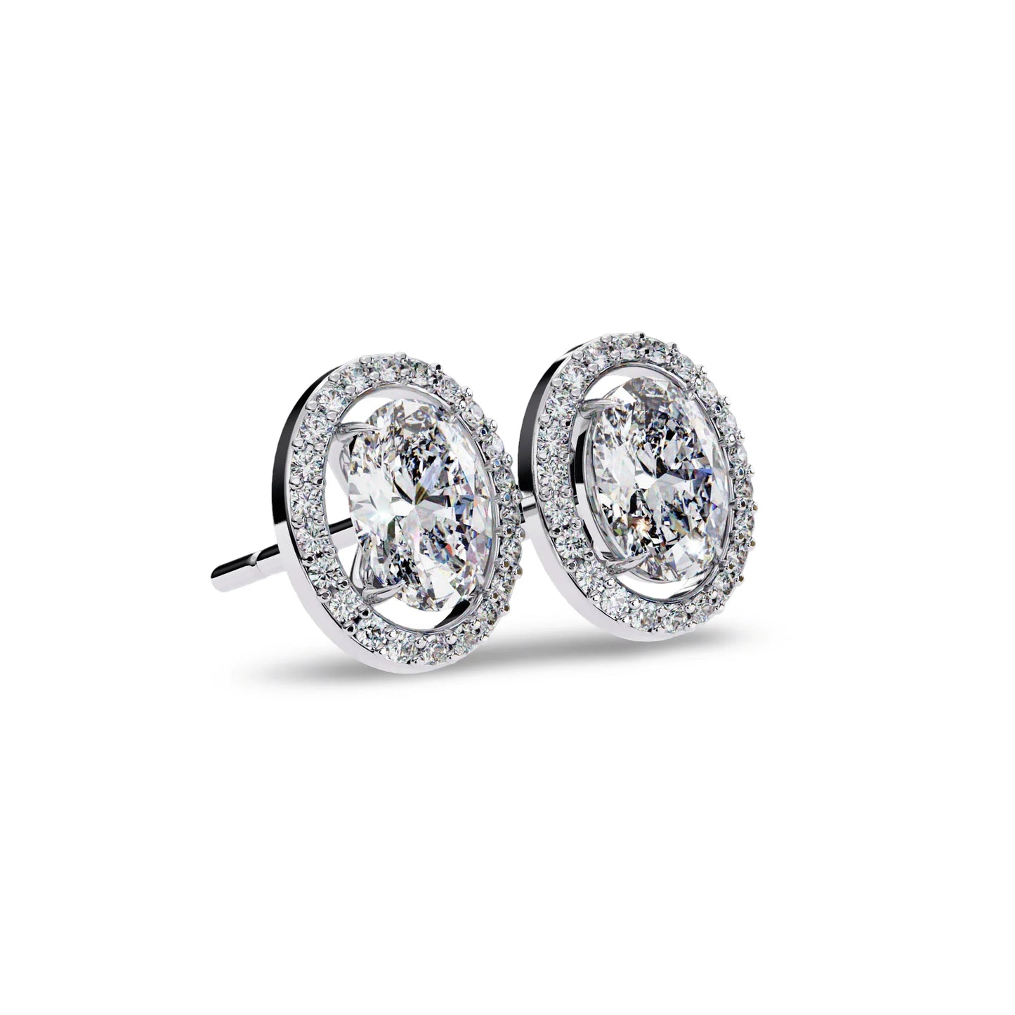 Heena Lab Diamond Oval shape Solitaire Diamond Earrings with diamond Halo - Jewelslane