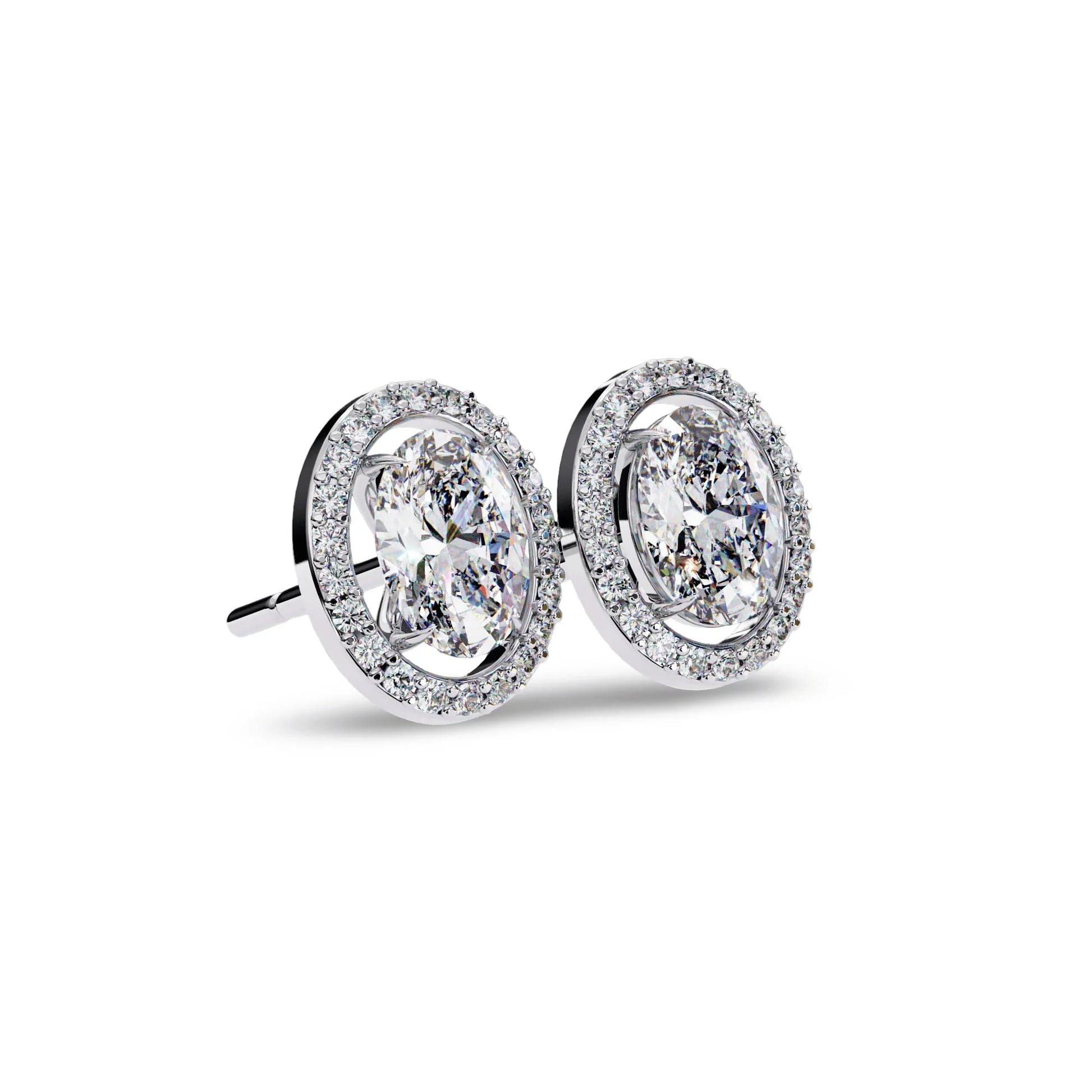 Heena Lab Diamond Oval shape Solitaire Diamond Earrings with diamond Halo - Jewelslane