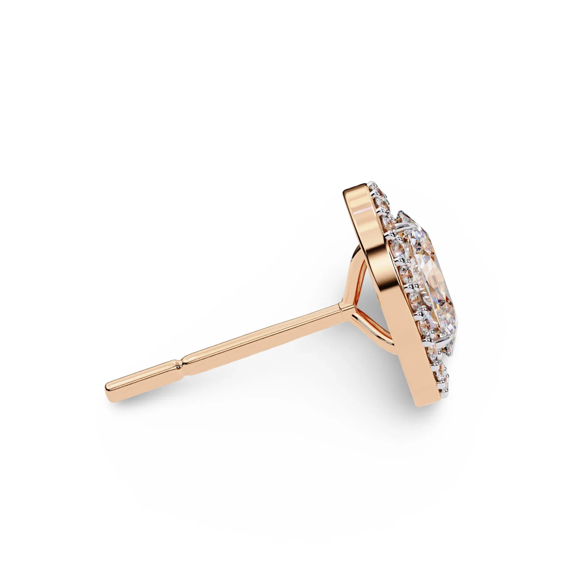 Heena Lab Diamond Oval shape Solitaire Diamond Earrings with diamond Halo - Jewelslane