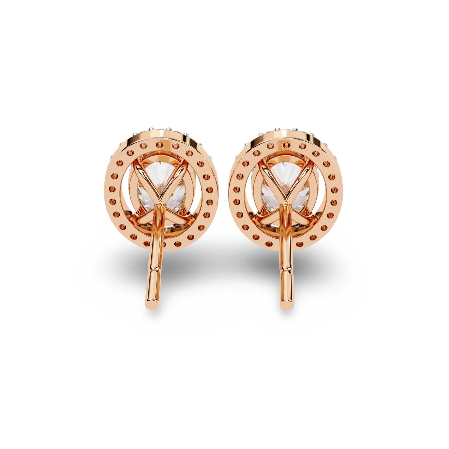 Heena Lab Diamond Oval shape Solitaire Diamond Earrings with diamond Halo - Jewelslane