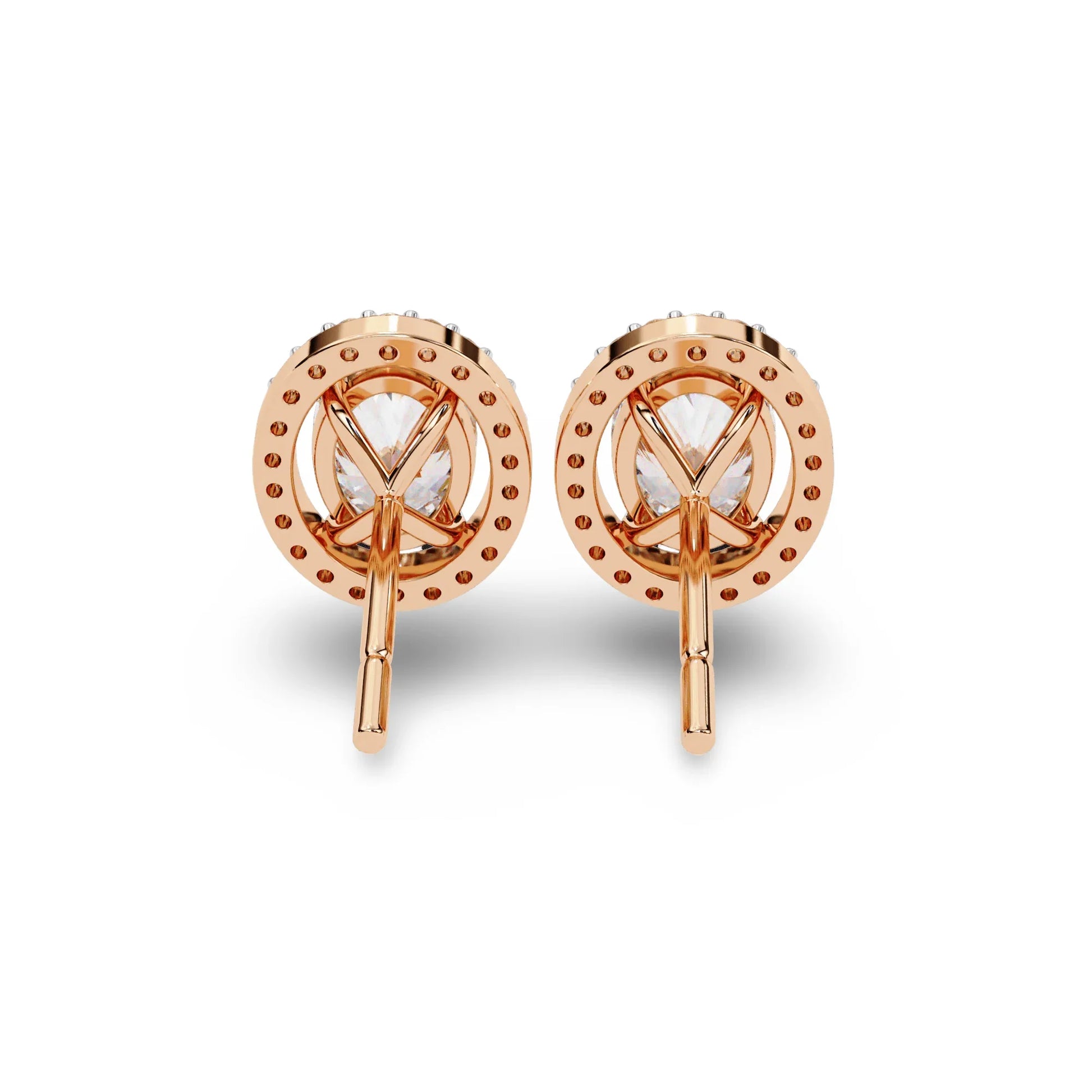 Heena Lab Diamond Oval shape Solitaire Diamond Earrings with diamond Halo - Jewelslane