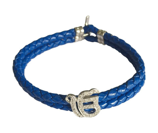 Ik Onkaar Fancy Bracelet For Men In Silver with Diamonds On Leather Bracelet - Jewelslane