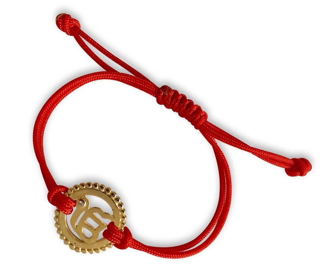 14k Hallmarked Gold Ik Onkaar Rakhi On Free Size Adjustable Thread - Jewelslane