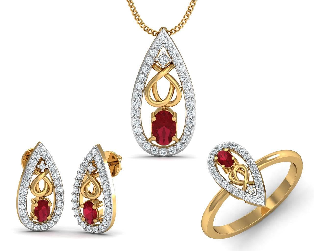 Ishani Ruby & Diamond Pendant Set - Jewelslane