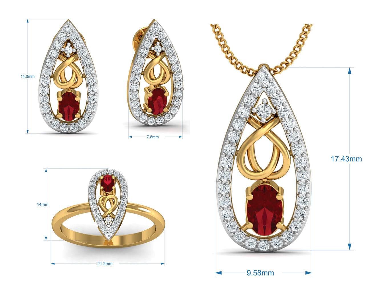 Ishani Ruby & Diamond Pendant Set - Jewelslane