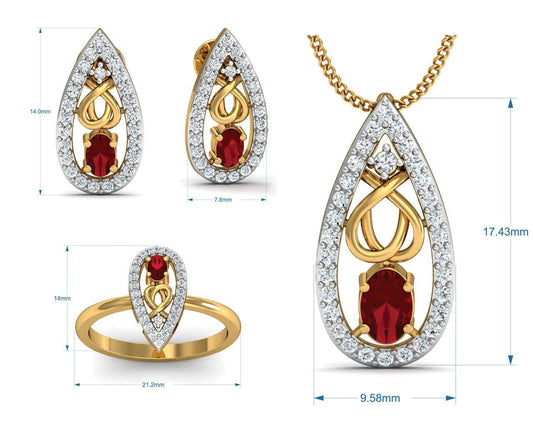 Ishani Ruby & Diamond Pendant Set - Jewelslane