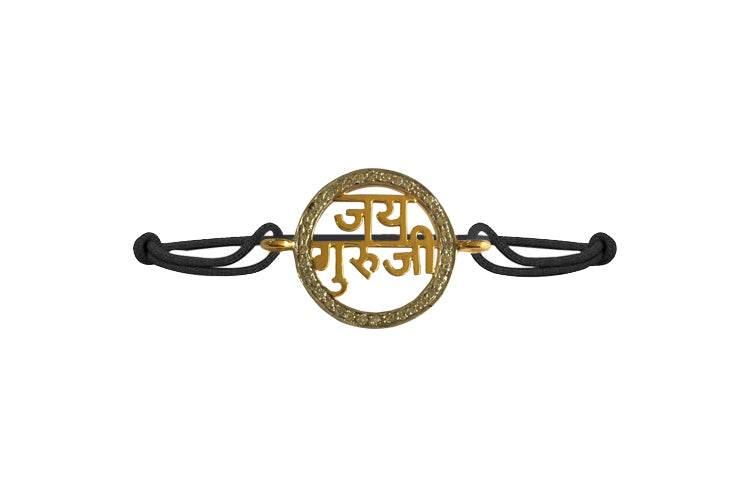 Jai Guru Ji Blessing Bracelet in Gold with Diamond Border - Jewelslane